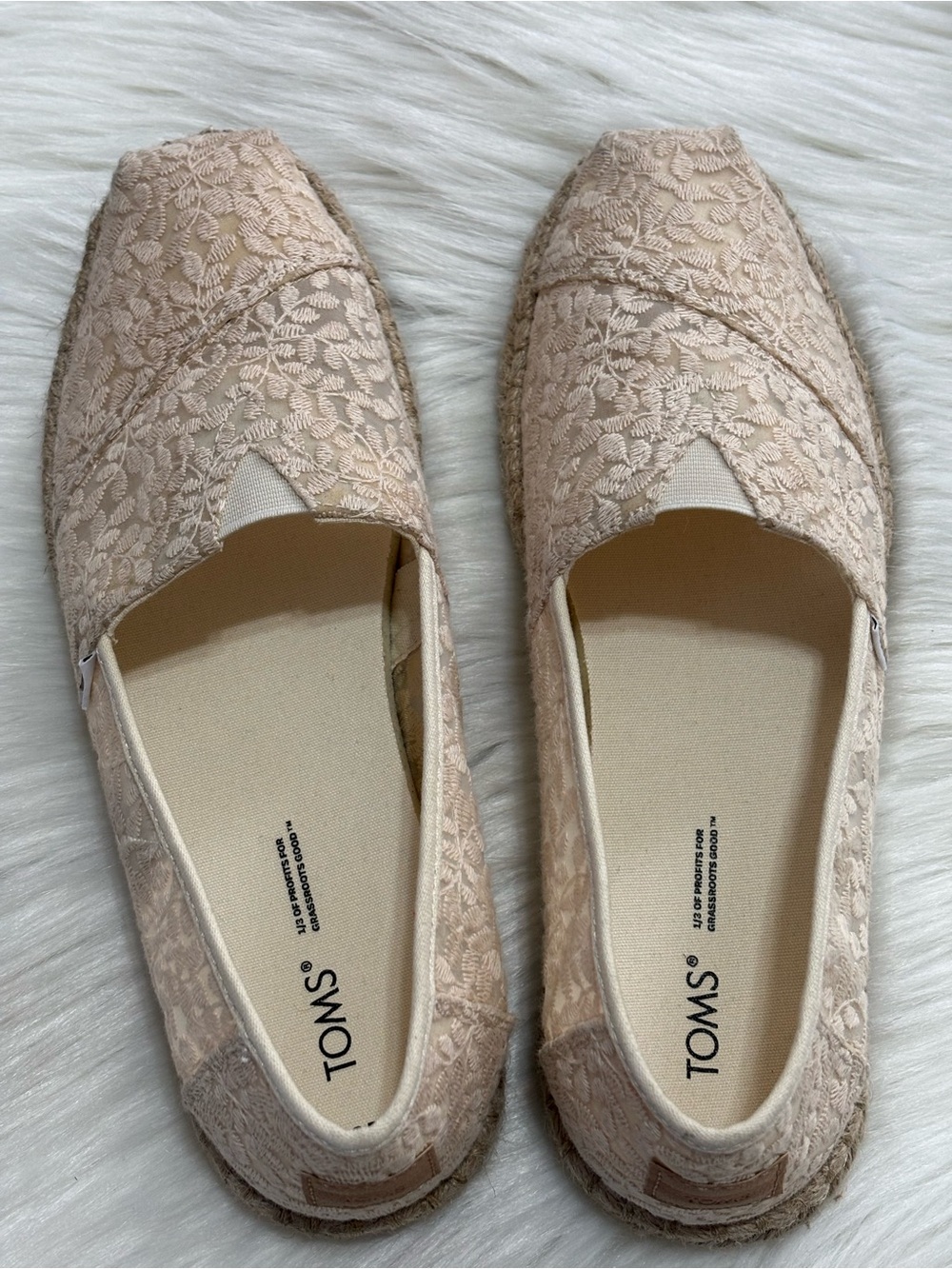 TOMS Shoes Alpargata Rope Natural Botanical Lace Flats Floral Espadrille Sz 9.5